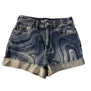 Hollister Ultra High Rise Jean Shorts Womens 1 25  Denim Tie Dye Festival Boho